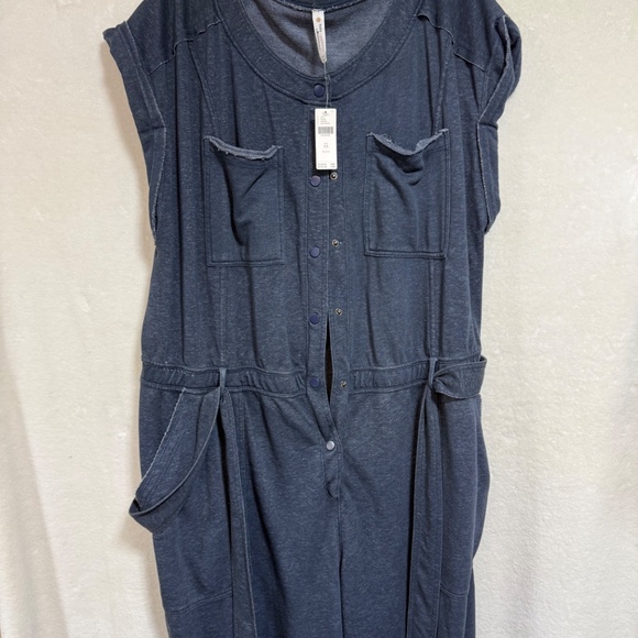 Daily Practice Anthropologie Blue 3X Jumpsuit Jumper Soft Elastic Waist w/Pocket - Picture 4 of 13